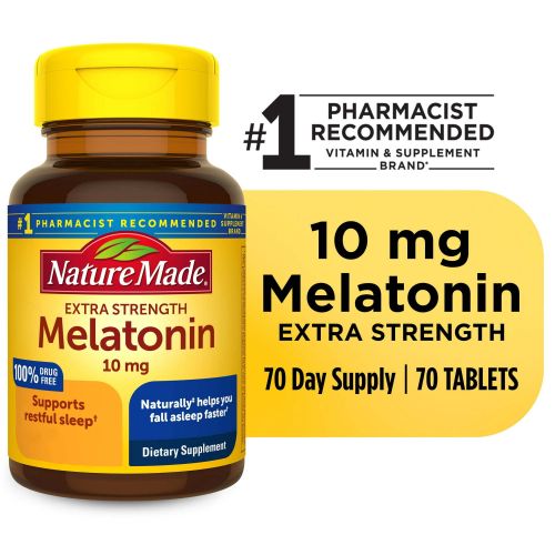 Nature Made Melatonin 10mg Extra Strength Tablets, 100% Drug Free Sleep Aid, 70 Count Nature Made Melatonin 10mg Extra Strength Tablets, 100% Drug Free Sleep Aid, 70 Count